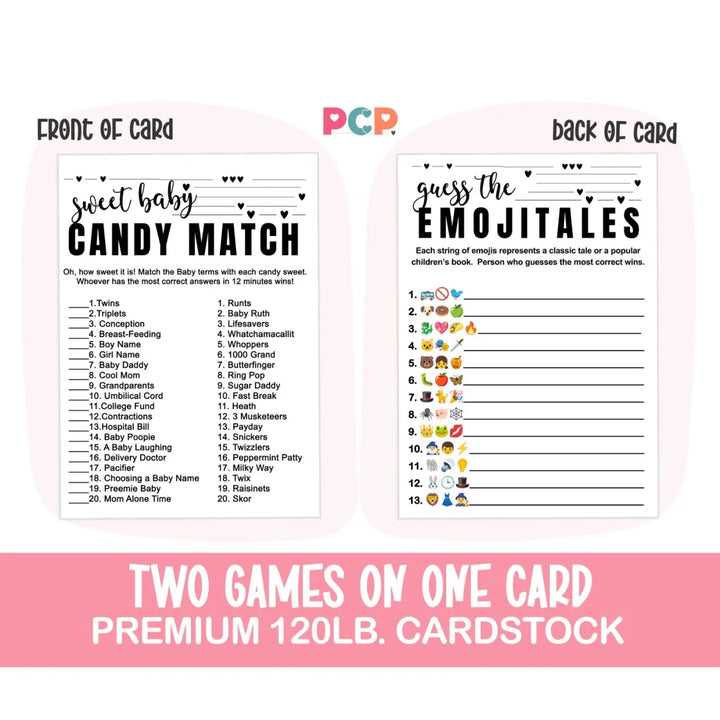 Sophisticated 2-in-1 Baby Shower Game Bundle - Match the Candy Bar & Guess the Storybook - 25 Pack - Paper Clever Party