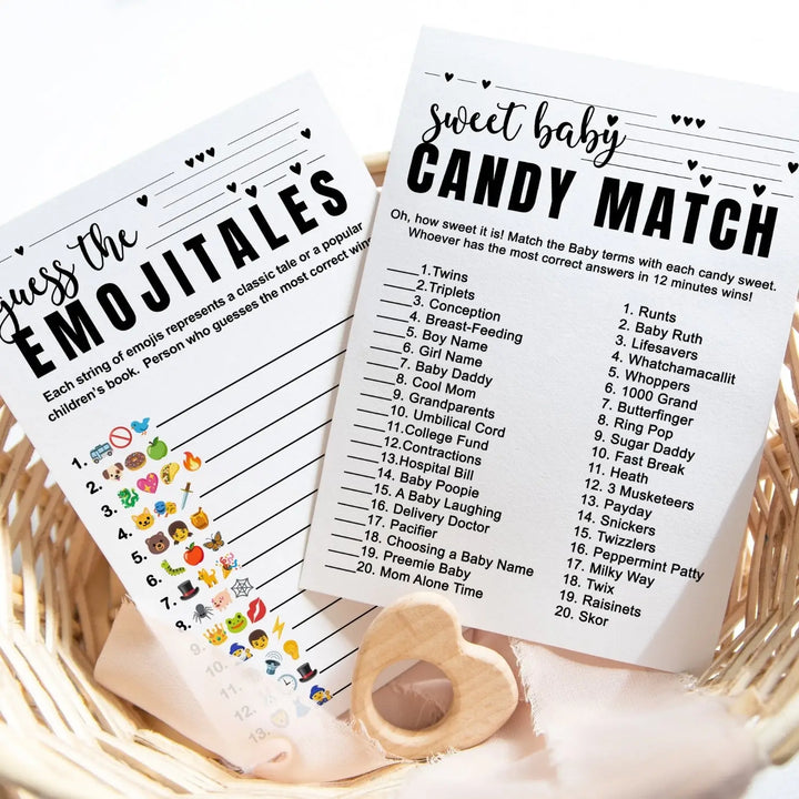 Sophisticated 2-in-1 Baby Shower Game Bundle - Match the Candy Bar & Guess the Storybook - 25 Pack - Paper Clever Party