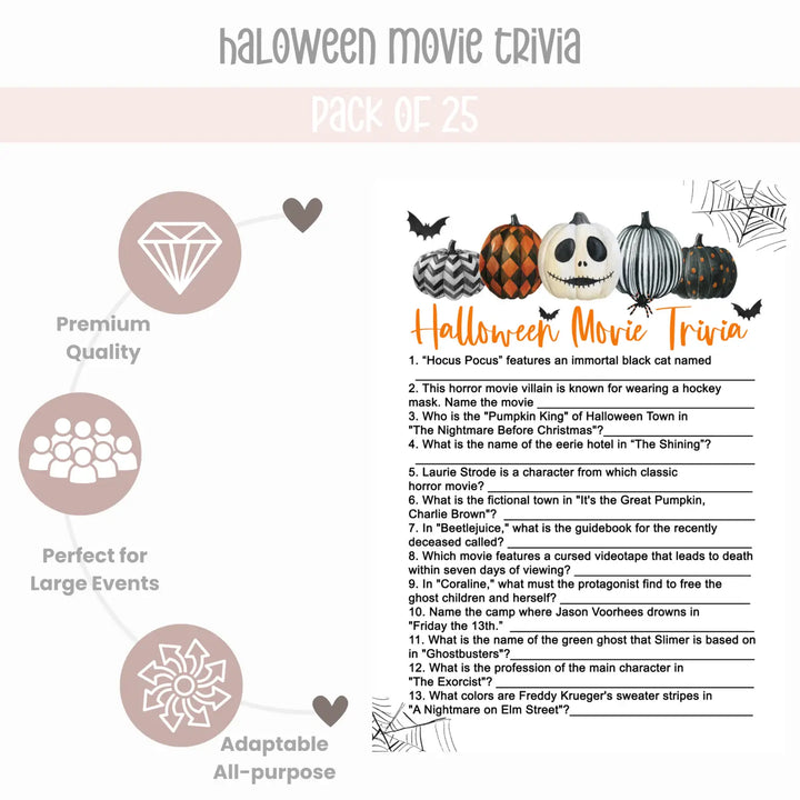 Spooktacular Halloween Party Game Bundle - 2-in-1 Pictograms & Movie Trivia, 25 Pack - Paper Clever Party