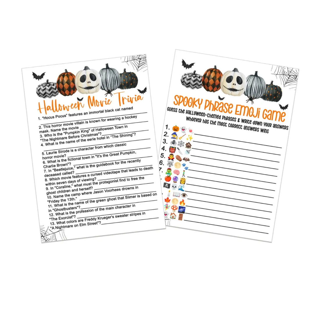 Spooktacular Halloween Party Game Bundle - 2-in-1 Pictograms & Movie Trivia, 25 Pack - Paper Clever Party