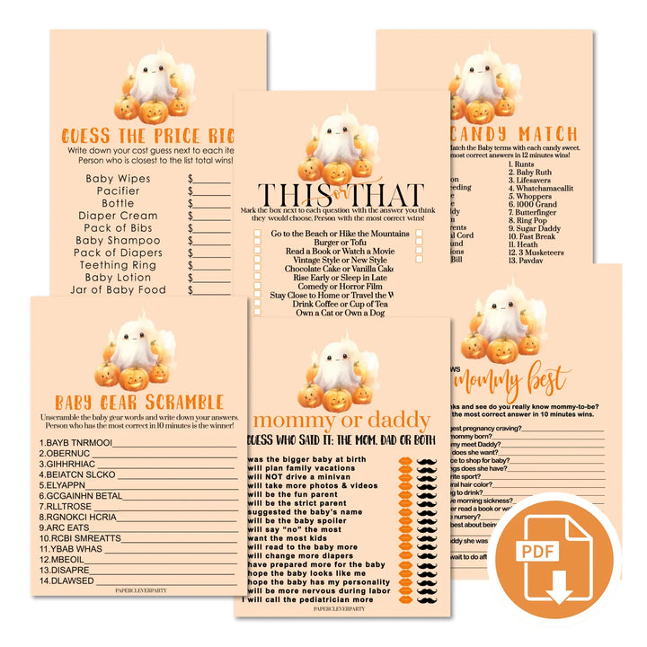 Spooky ghost baby shower games bundle – instant download printable activities coed gender neutral halloween diy party