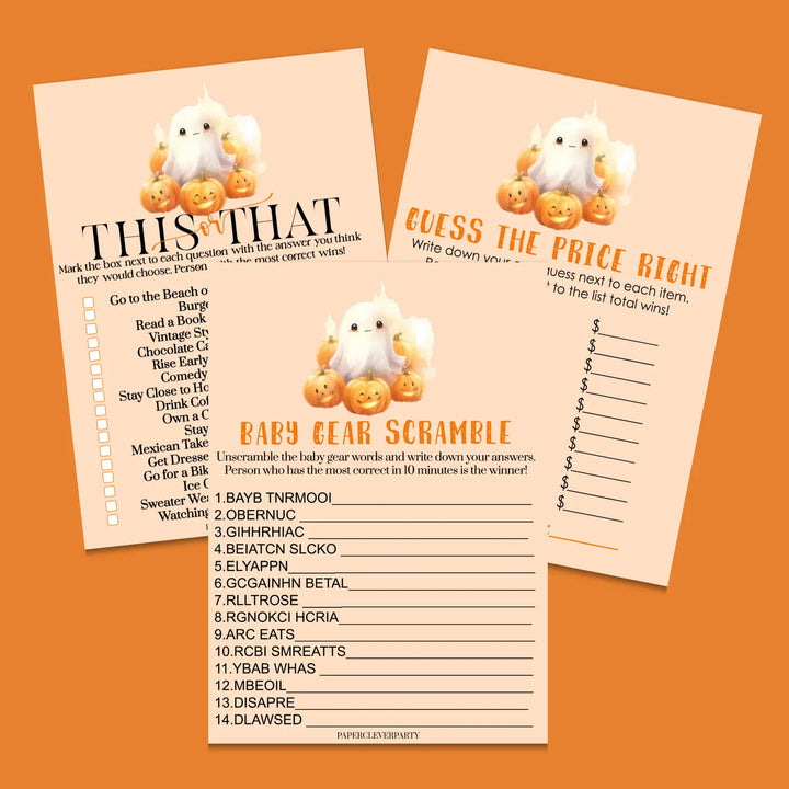 Spooky ghost baby shower games bundle – instant download printable activities coed gender neutral halloween diy party