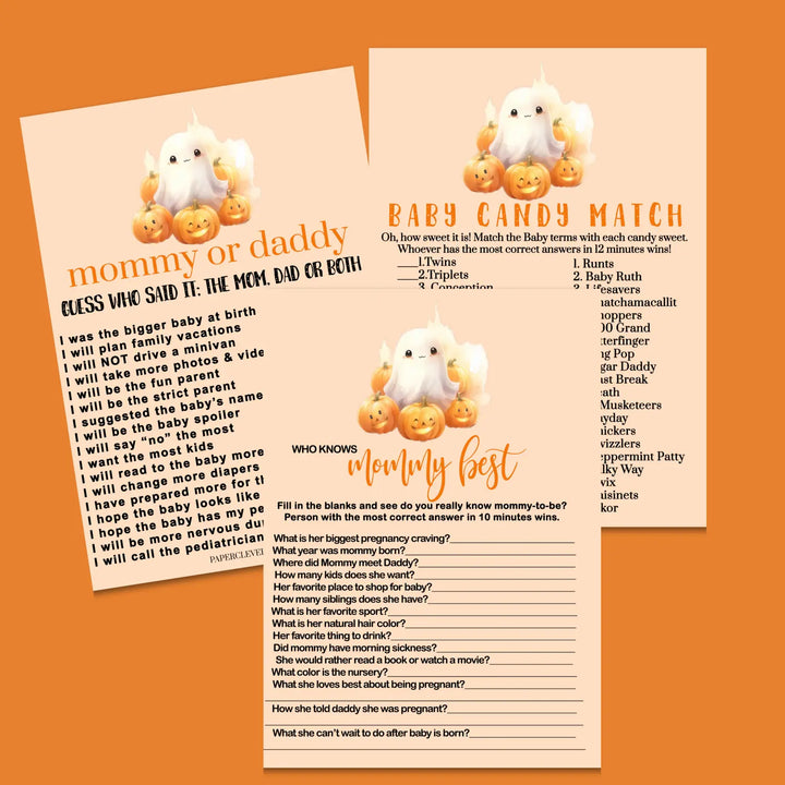 Spooky ghost baby shower games bundle – instant download printable activities coed gender neutral halloween diy party