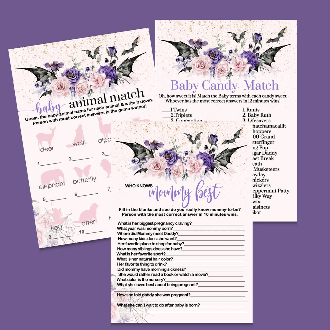 Spooky goth baby shower games bundle – instant download printable activities coed celebration fun digital game diy