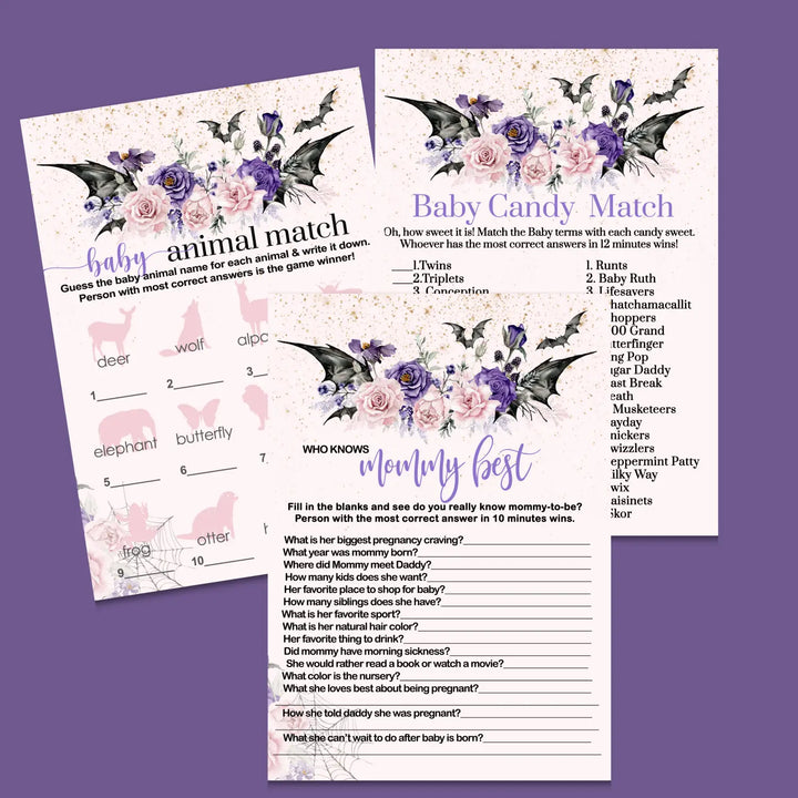 Spooky goth baby shower games bundle – instant download printable activities coed celebration fun digital game diy