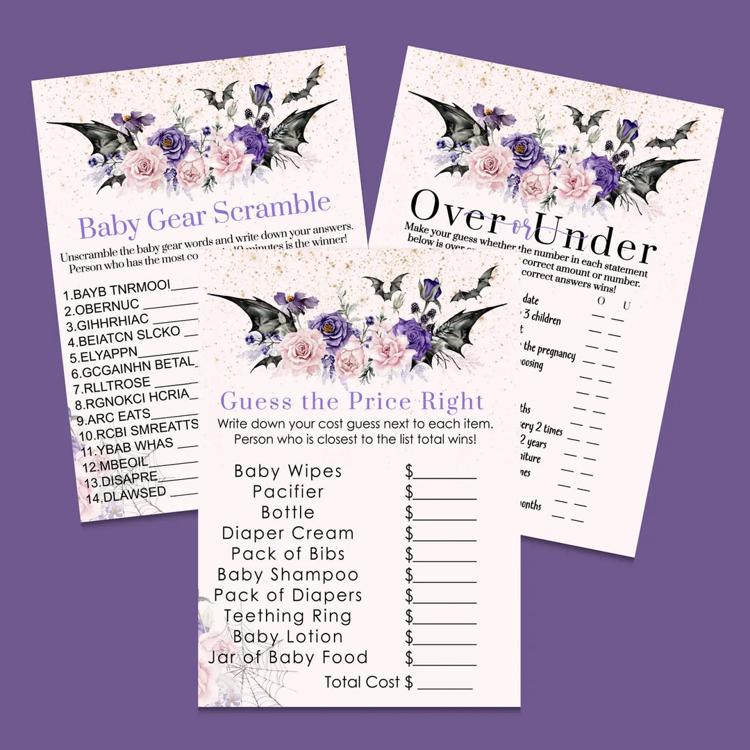 Spooky goth baby shower games bundle – instant download printable activities coed celebration fun digital game diy