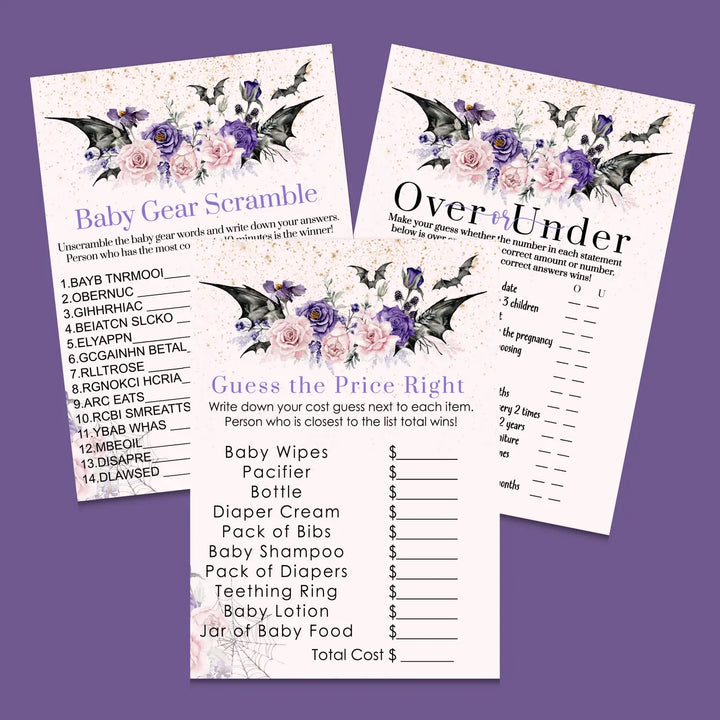 Spooky goth baby shower games bundle – instant download printable activities coed celebration fun digital game diy