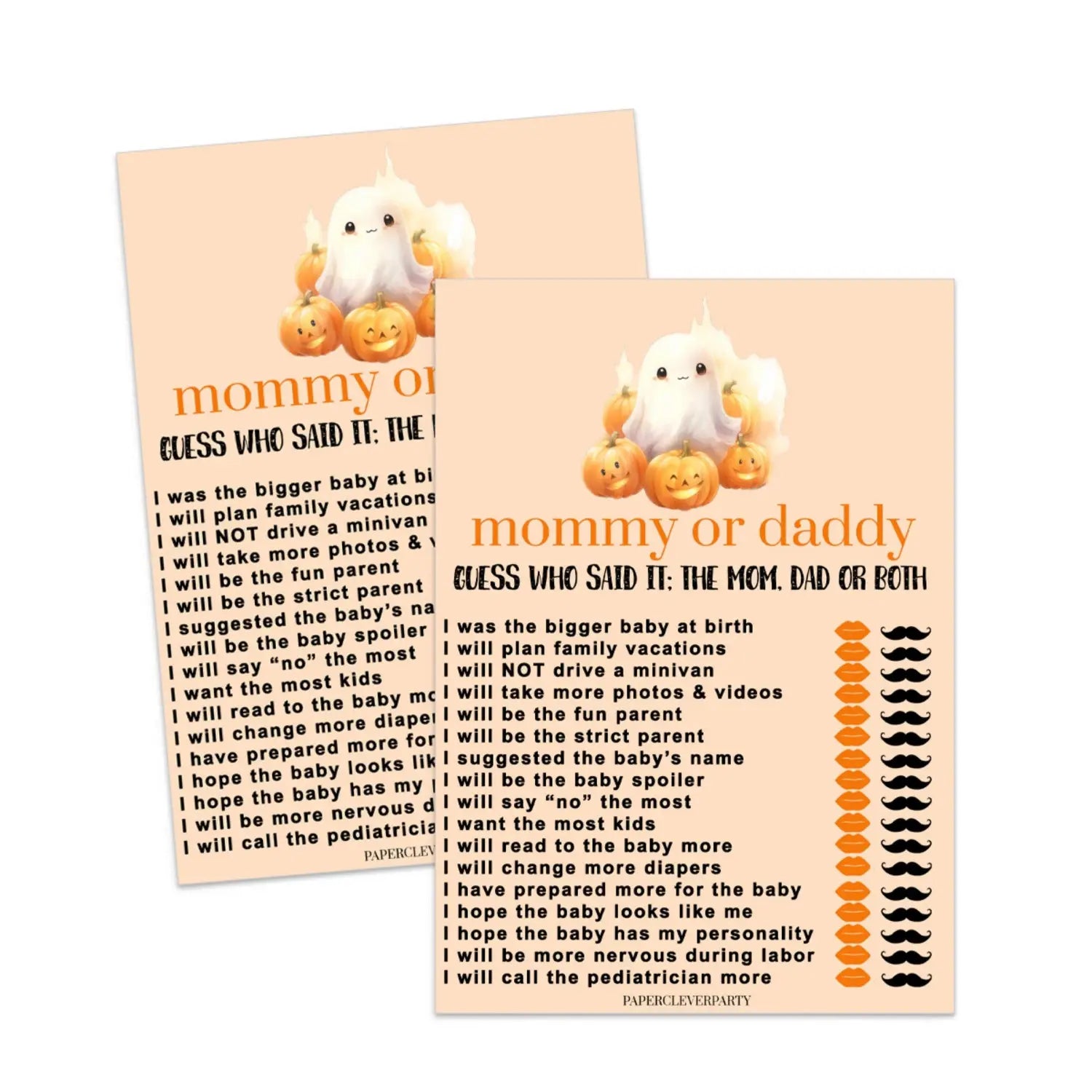 Spooky mommy or daddy halloween baby shower game printable - party games