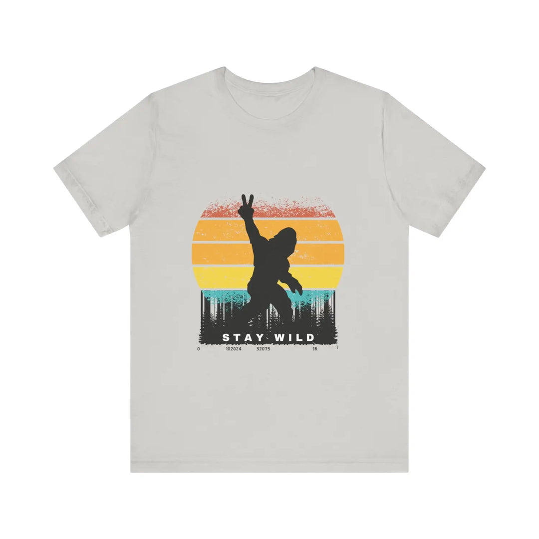 Stay wild bigfoot unisex tee - fun retro graphic t-shirt hide n seek champion - silver / xs