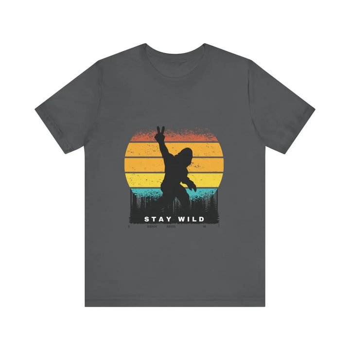 Stay wild bigfoot unisex tee - fun retro graphic t-shirt hide n seek champion - asphalt / xs