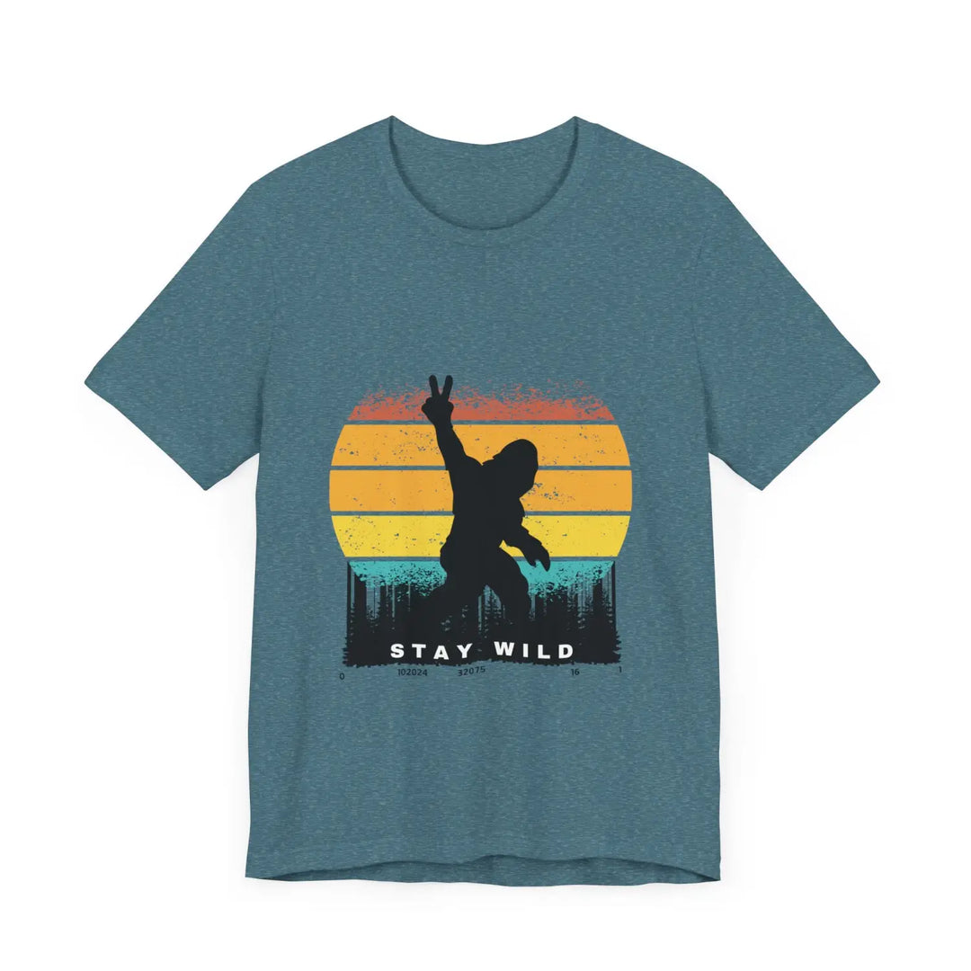 Stay wild bigfoot unisex tee - fun retro graphic t-shirt hide n seek champion
