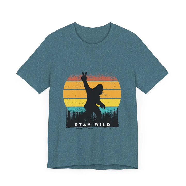 Stay wild bigfoot unisex tee - fun retro graphic t-shirt hide n seek champion