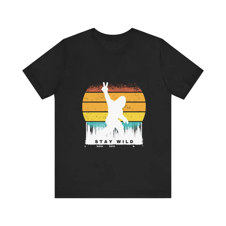 Stay wild bigfoot unisex tee - fun retro graphic t-shirt hide n seek champion - black / xs