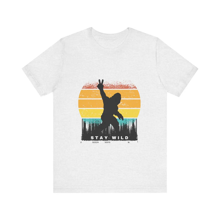 Stay wild bigfoot unisex tee - fun retro graphic t-shirt hide n seek champion - ash / xs