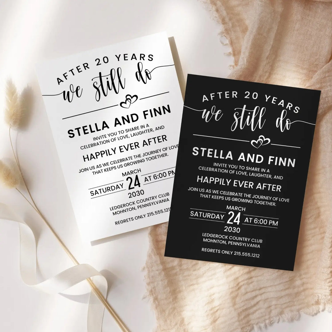 We still do anniversary invitations - elegant black white grey minimalist design - customizable text - premium