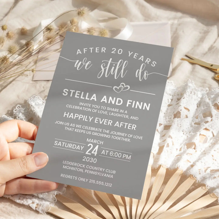 We still do anniversary invitations - elegant black white grey minimalist design - customizable text - premium