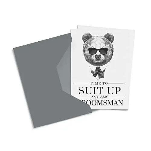 Stylish Bear Design Groomsmen Proposal Cards - 12-Pack with Envelopes - Paper Clever Party