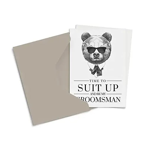 Stylish Bear Design Groomsmen Proposal Cards - 12-Pack with Envelopes - Paper Clever Party