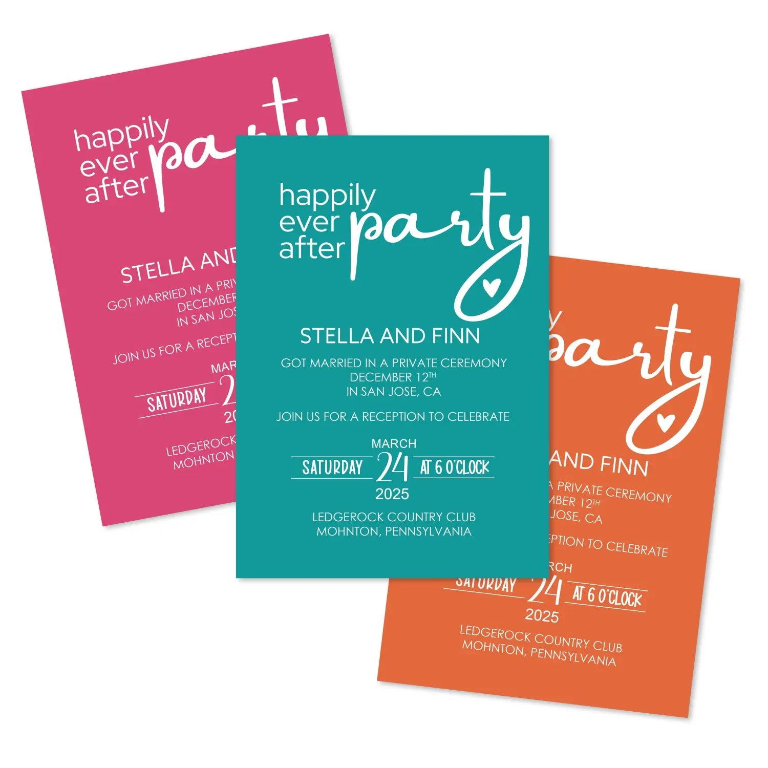 Modern minimalist typographic wedding reception invitations (5x7” 120lb double-sided cardstock) - choose your quantity