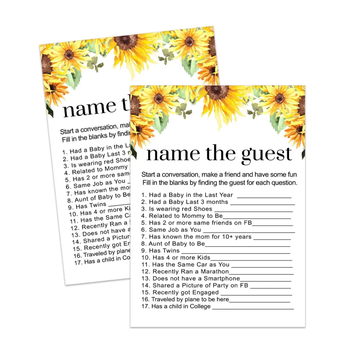 Sunflower baby shower find the guest game printable diy digital download autumn - party games