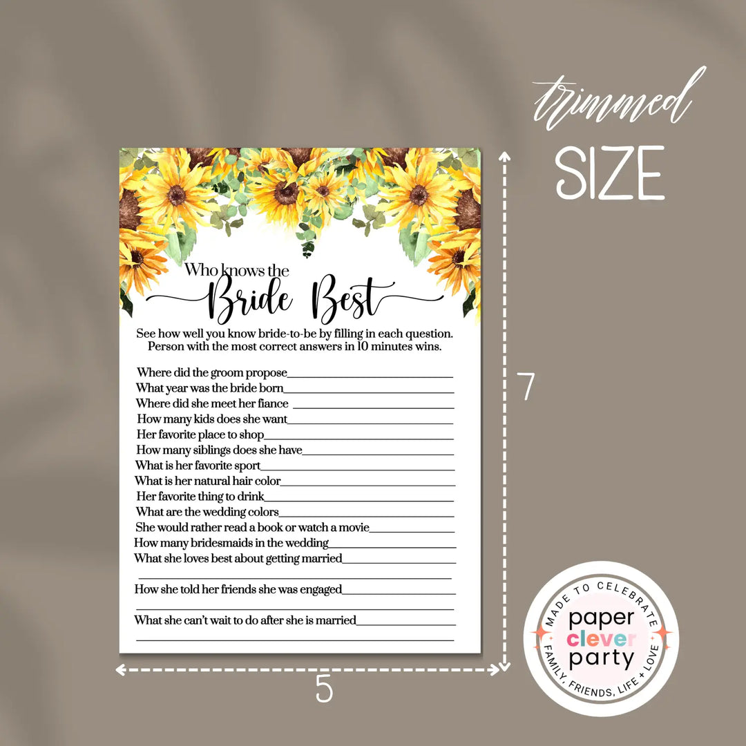 Sunflower bridal shower game instant download 8 games rustic country printable fun for fall wedding celebrations - party