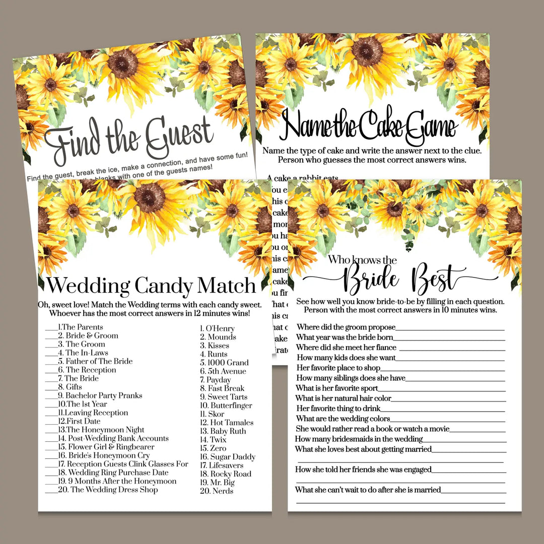 Sunflower bridal shower game instant download 8 games rustic country printable fun for fall wedding celebrations - party