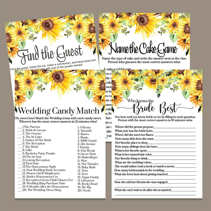 Sunflower bridal shower game instant download 8 games rustic country printable fun for fall wedding celebrations - party