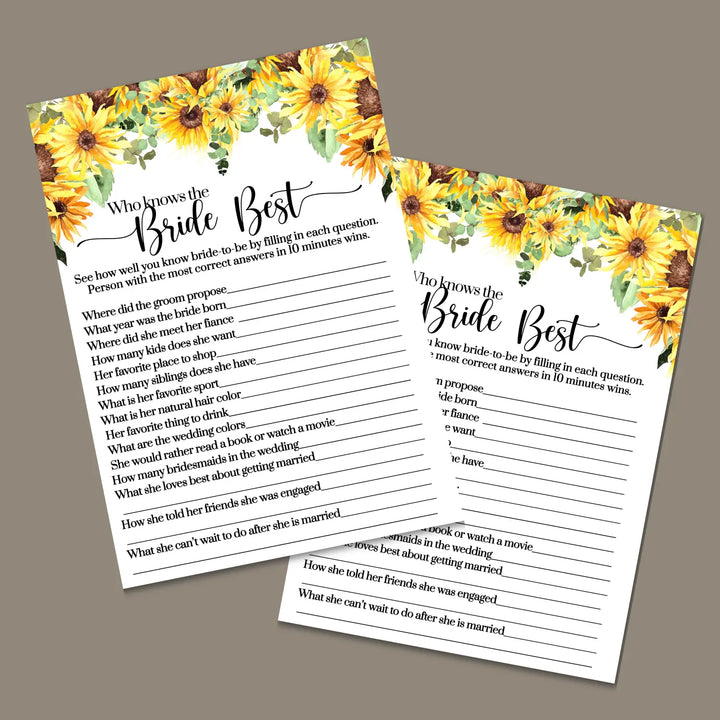 Sunflower bridal shower game instant download 8 games rustic country printable fun for fall wedding celebrations - party