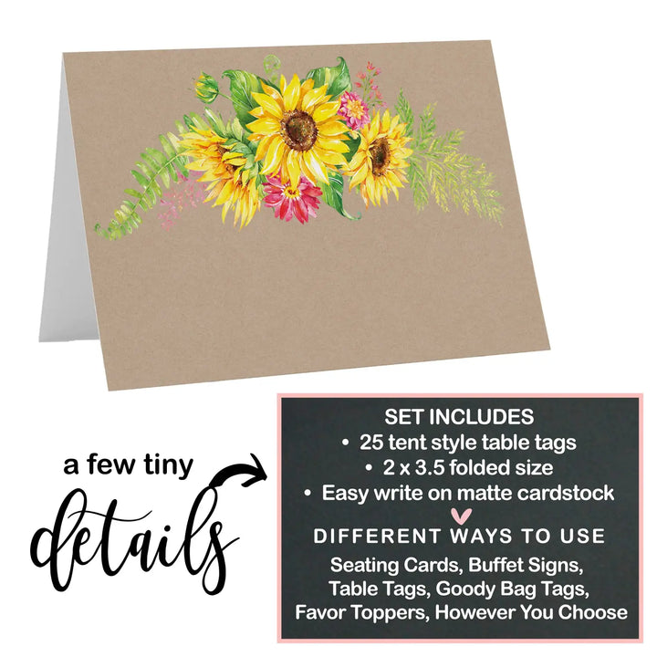 Sunflower Buffet Place Cards (25-Pack) - Paper Clever Party