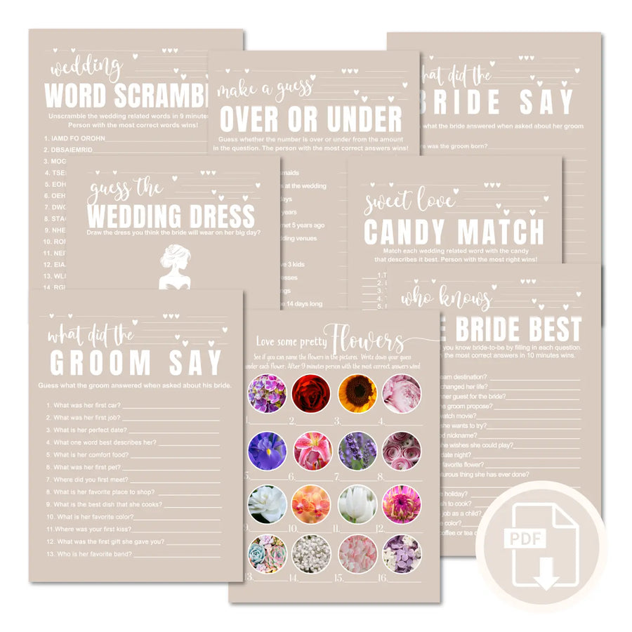 Taupe bridal shower game instant download modern diy digital printable fun for wedding celebrations pdf - party games