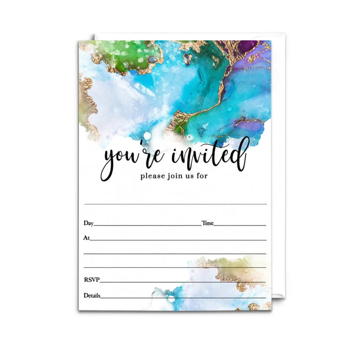 Teal and purple invitations with envelopes diy 5x7 blank card set 25 count