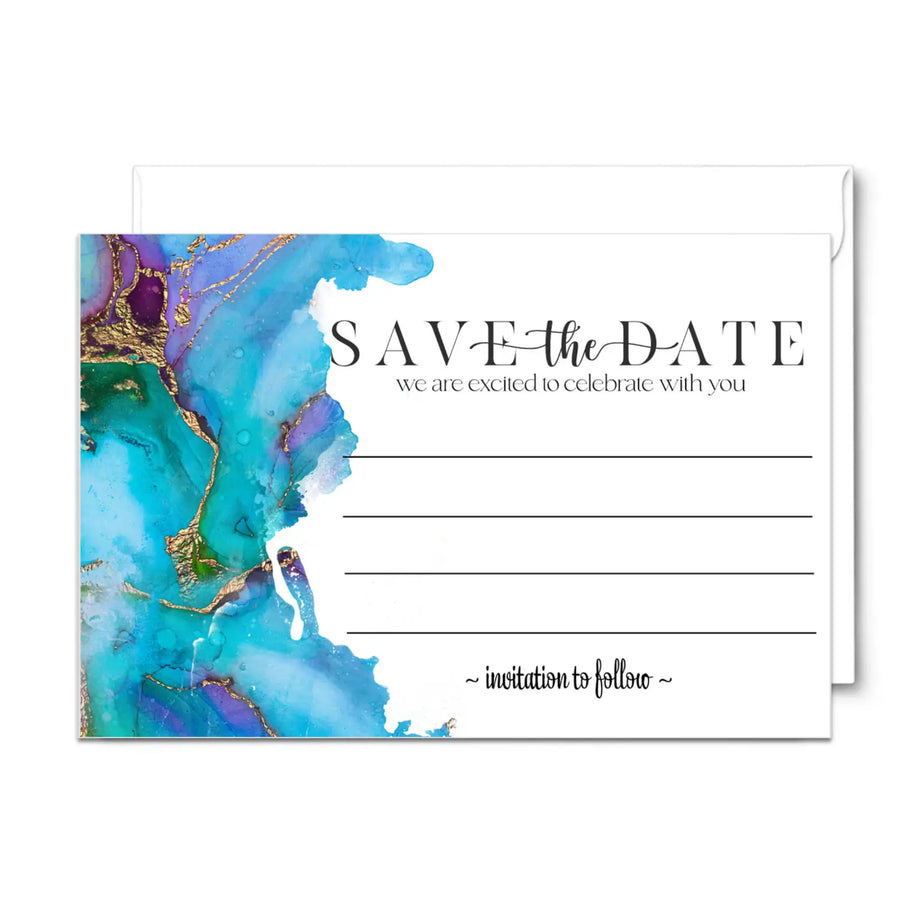 Teal & Purple Watercolor Save the Date Cards (25 Pack) - Fashionable Invitations with Envelopes - 3.5x5 - Paper Clever Party