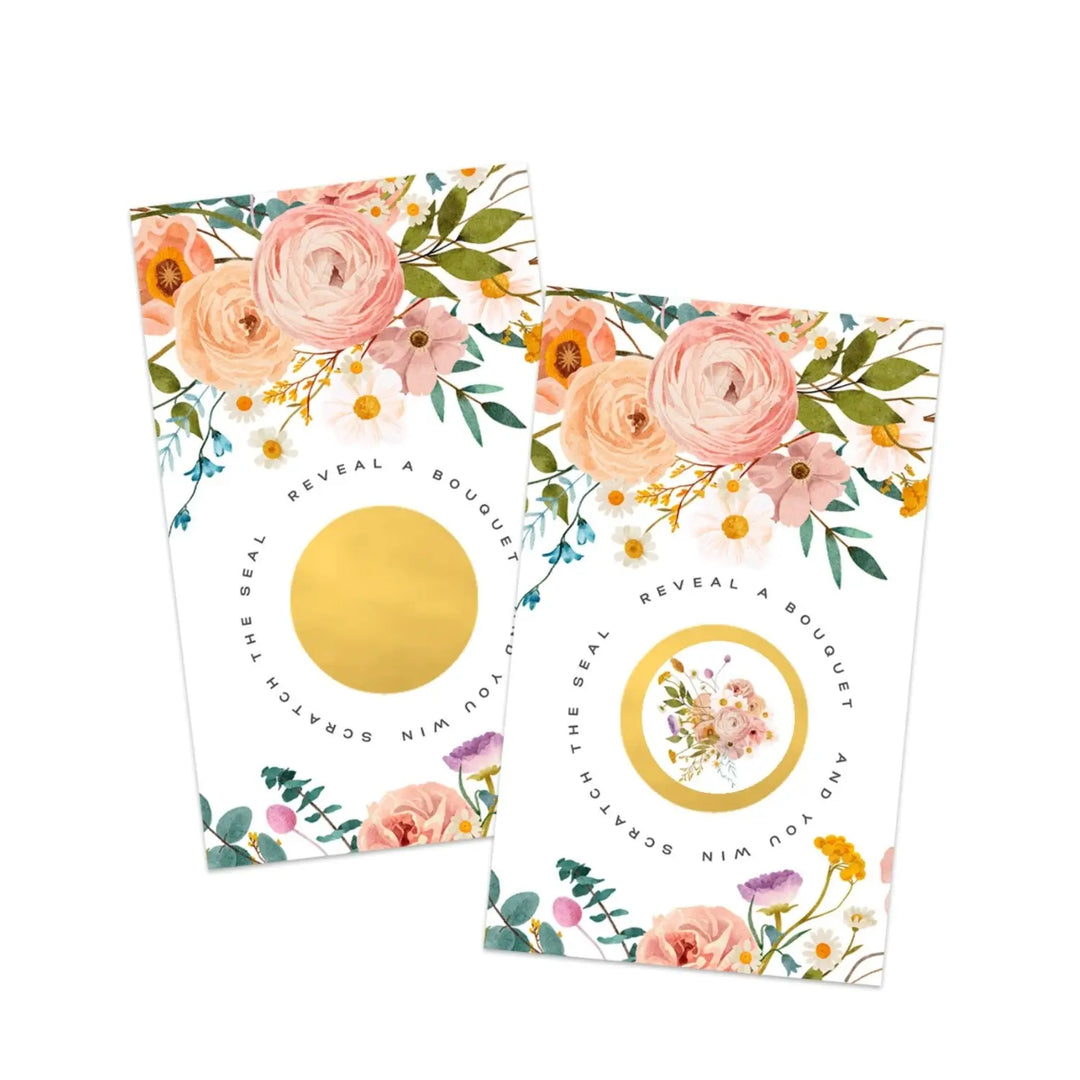 Boho Bridal Shower Scratch Off Games - 30 Cards - Fun Wedding Shower Game or Engagement Party Ideas, Rustic Pink and Cream Floral Themes