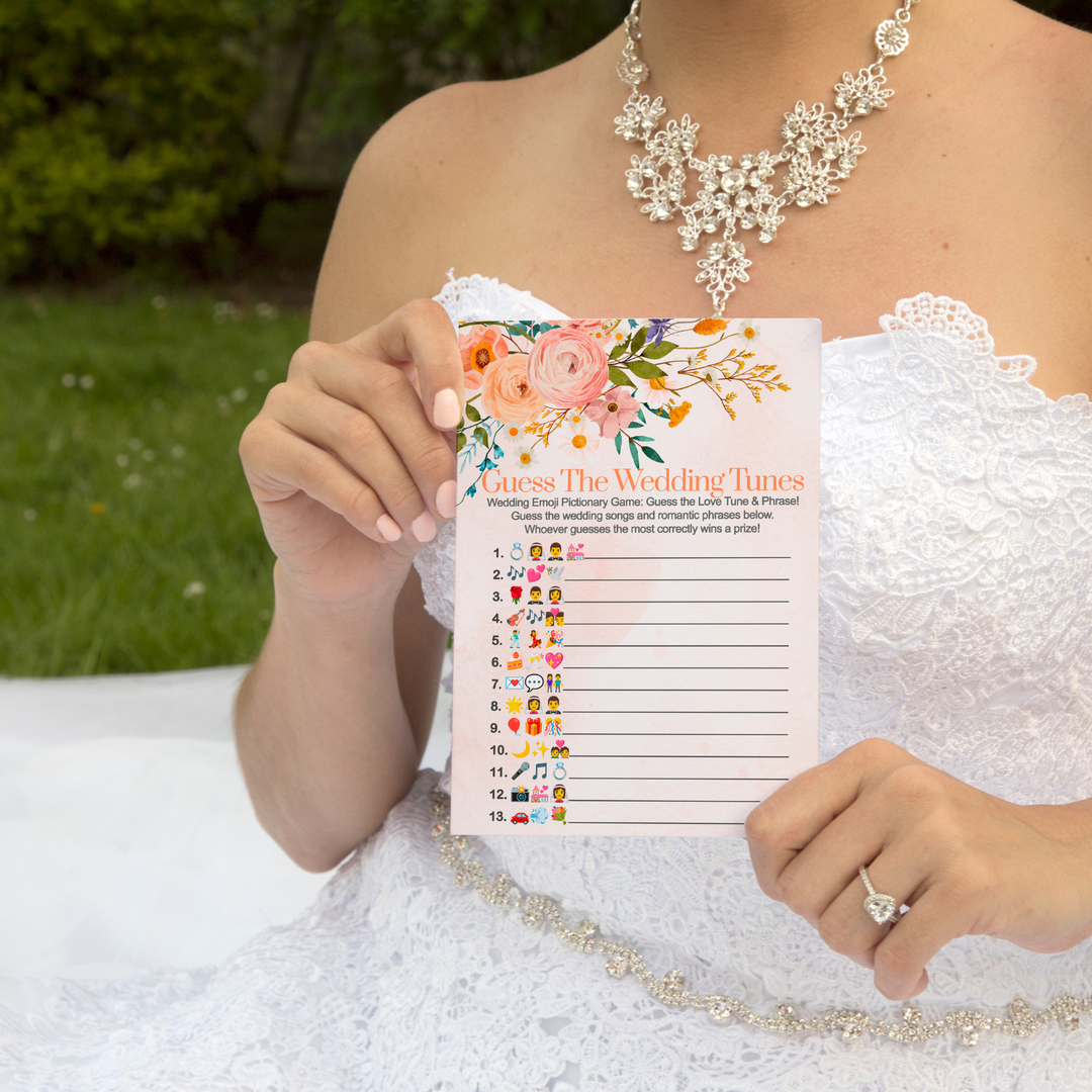 Rustic Boho Terracotta Floral Bridal Shower Game Set 2-in-1 - Unique Wedding Song Pictures & Word Scramble - Paper Clever Party