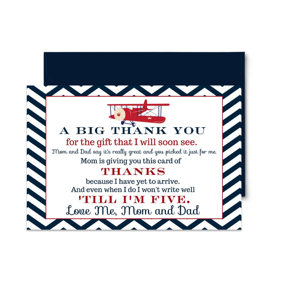 Airplane Theme Boys Baby Shower Thank You Cards - 15 Pack Notecards with Blue Envelopes, 4x6 - Paper Clever Party