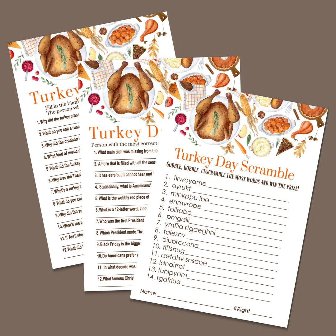 Thankful thanksgiving game set printable word scramble trivia grandpa jokes instant download holiday activity pack