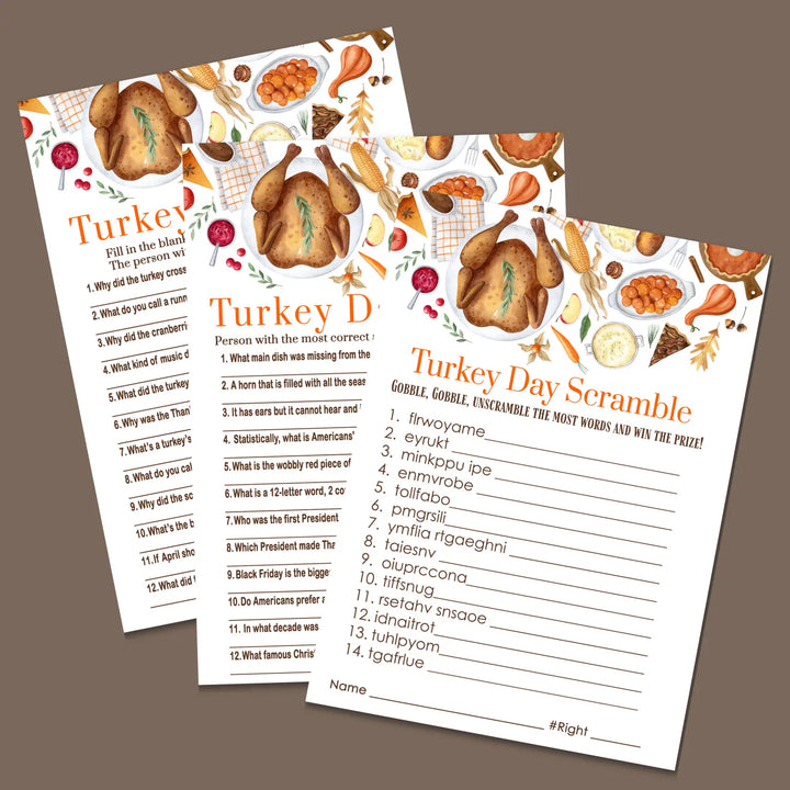 Thankful thanksgiving game set printable word scramble trivia grandpa jokes instant download holiday activity pack