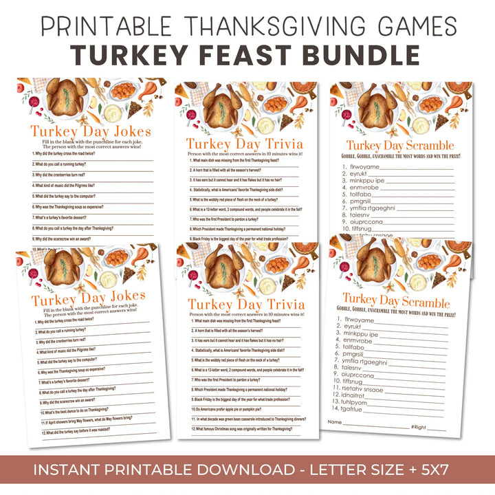 Thankful thanksgiving game set printable word scramble trivia grandpa jokes instant download holiday activity pack