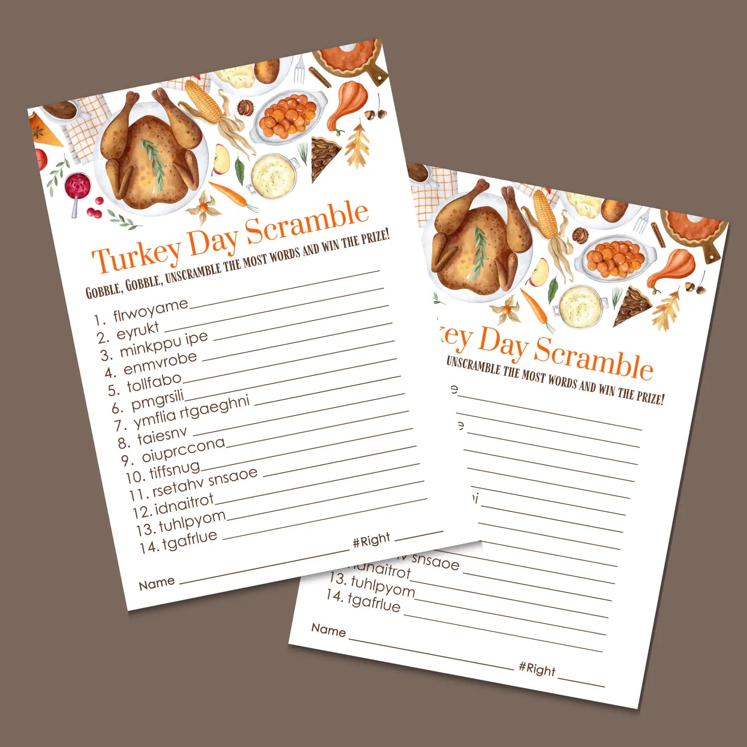 Thanksgiving day word scramble printable – digital download with turkey design answer key 5x7 letter size instant