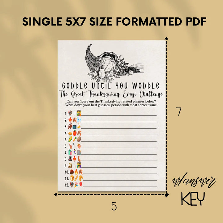 Thanksgiving game printable picture guess - thankful turkey digital download with answer key instant pdf - party games