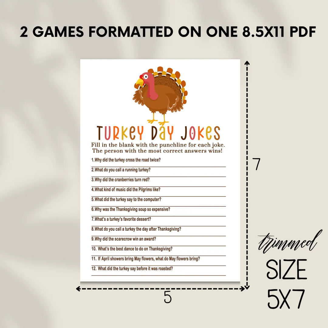 Thanksgiving games bundle turkey – printable word scramble trivia grandpa jokes instant download holiday activity pack