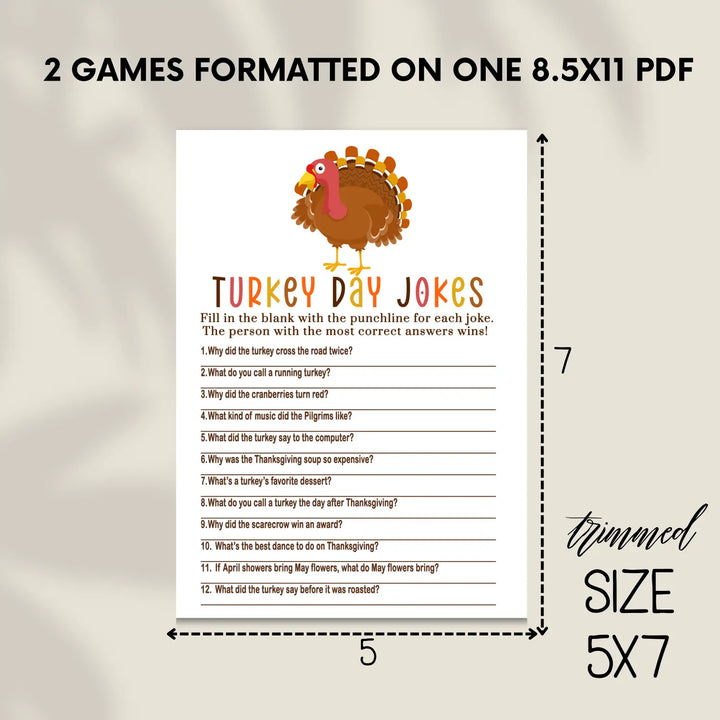 Thanksgiving games bundle turkey – printable word scramble trivia grandpa jokes instant download holiday activity pack