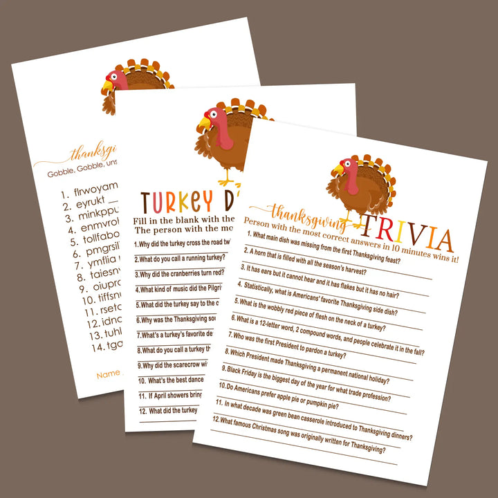 Thanksgiving games bundle turkey – printable word scramble trivia grandpa jokes instant download holiday activity pack