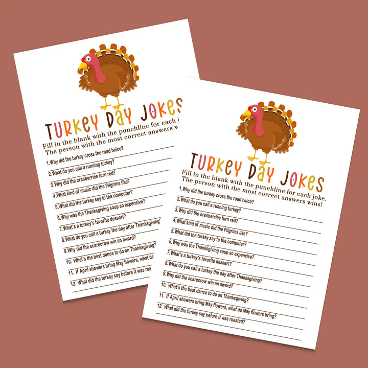 Thanksgiving jokes game printable hilarious family fun – turkey themed digital download 5x7 cards instant - party games