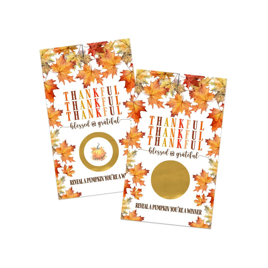 Thanksgiving Scratch Off Game for Showers, Friendsgiving Dinner, Raffle Tickets Groups, Pumpkin and Leaves Party Favors, 30 Pack - Paper Clever Party