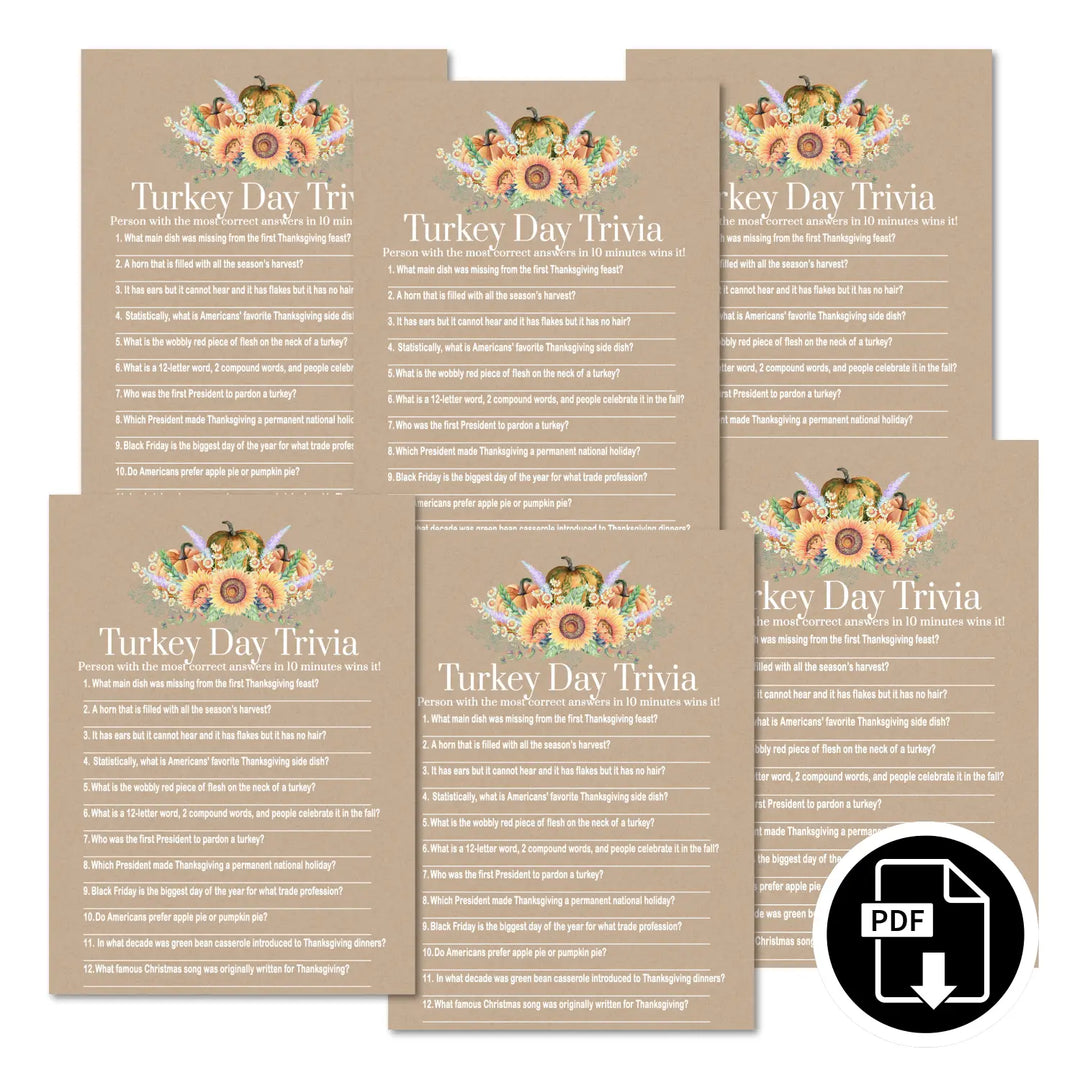 Thanksgiving trivia game printable – harvesting digital download with answer key 5x7 cards instant holiday party fun