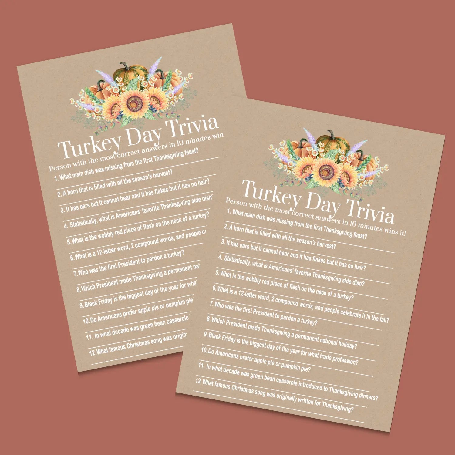 Thanksgiving trivia game printable – harvesting digital download with answer key 5x7 cards instant holiday party fun