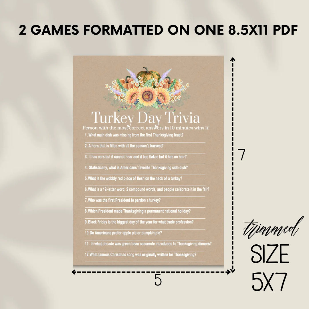 Thanksgiving trivia game printable – harvesting digital download with answer key 5x7 cards instant holiday party fun