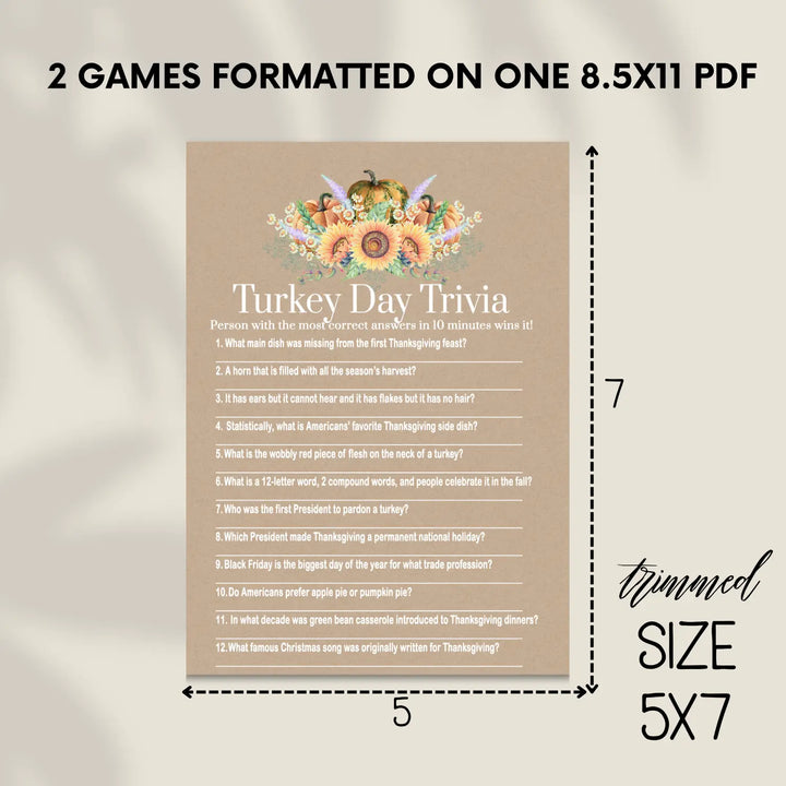 Thanksgiving trivia game printable – harvesting digital download with answer key 5x7 cards instant holiday party fun