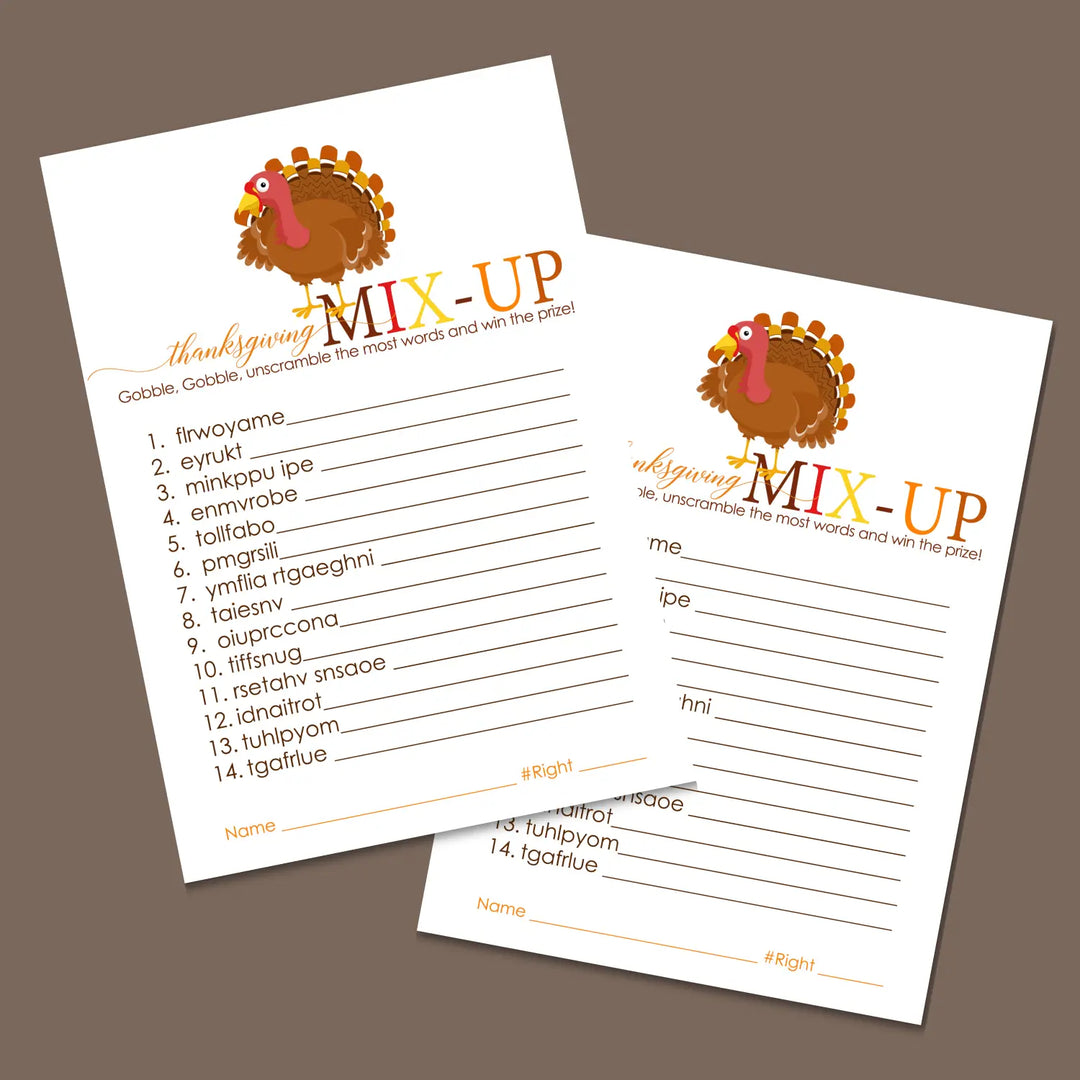 Thanksgiving word scramble printable – digital download with turkey design answer key 5x7 letter size instant personal